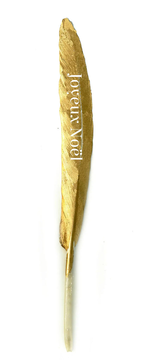 Pluma con deseo "Joyeux Noël" dorado 13-15cm